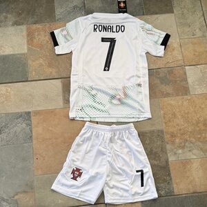 Kids White Soccer Jersey & Shorts Set with Number 7 - Classic Team Style